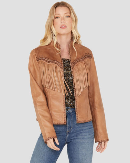 Women Daisy Leather Fringe Jacket