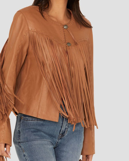 Women Pettytown Fringe Leather Jacket
