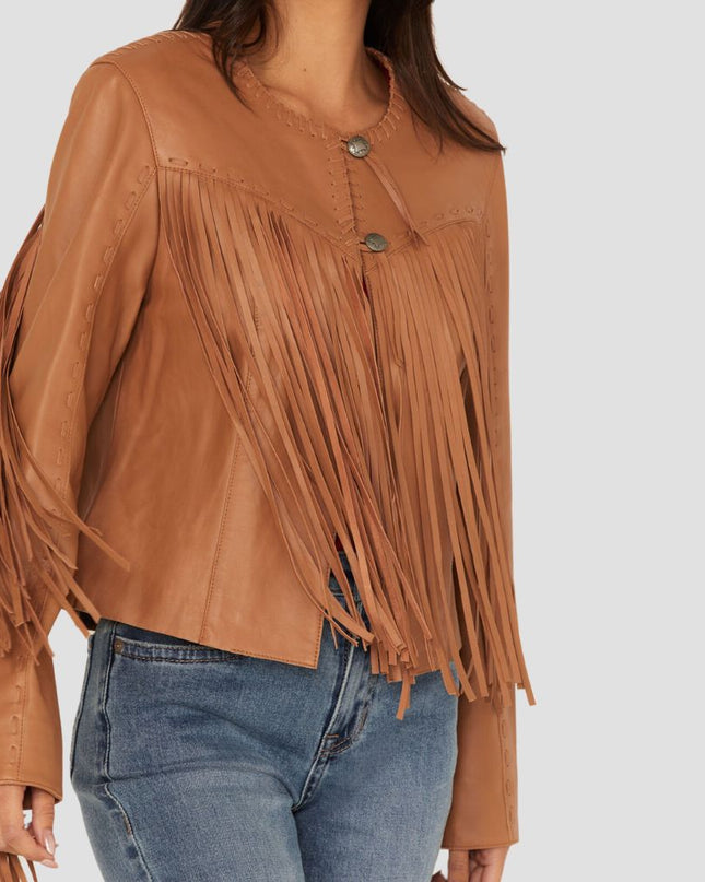 Women Pettytown Fringe Leather Jacket