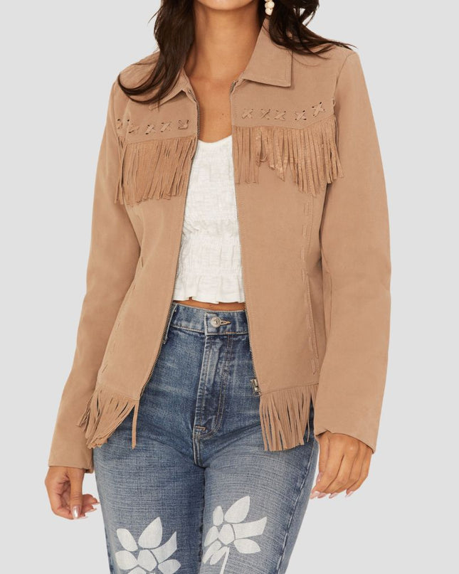 Women Fringe Faux Leather Jacket