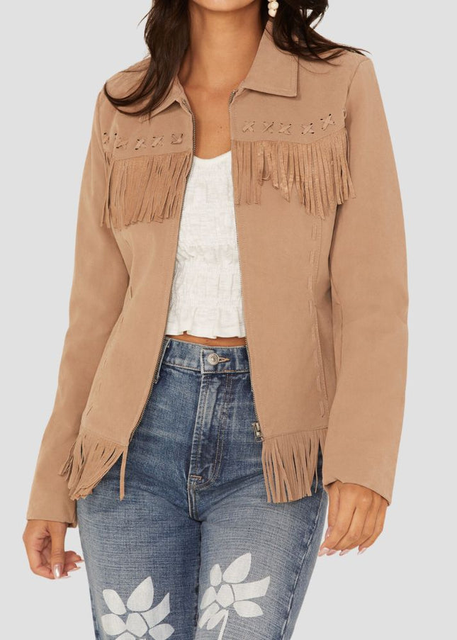 Women Fringe Faux Leather Jacket