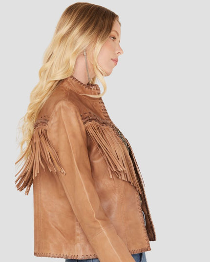 Women Daisy Leather Fringe Jacket