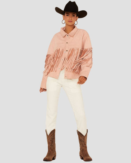 Women Moon Fringe Leather Jacket