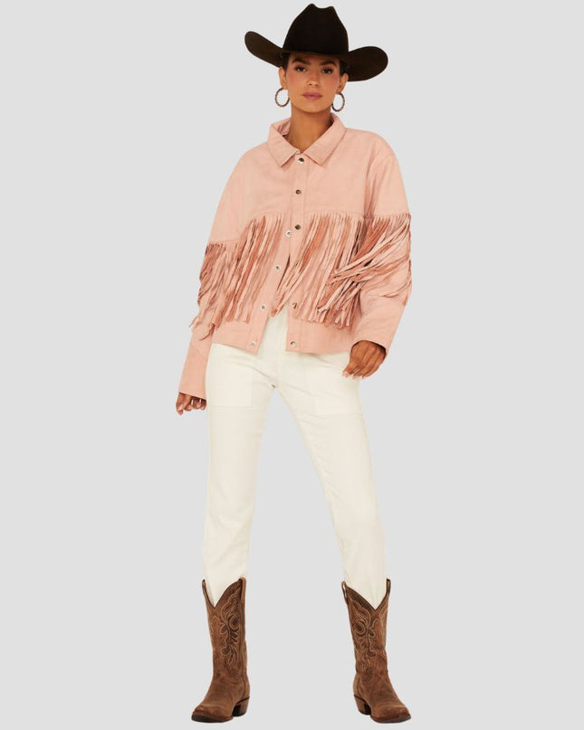 Women Moon Fringe Leather Jacket