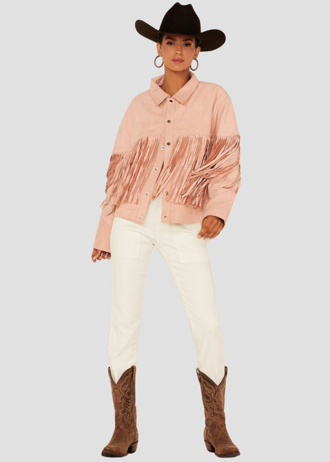 Women Moon Fringe Leather Jacket