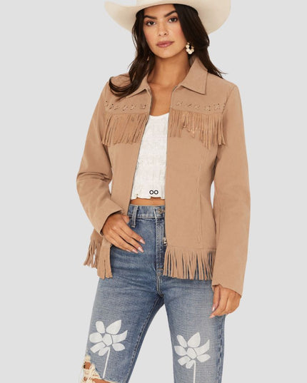 Women Fringe Faux Leather Jacket