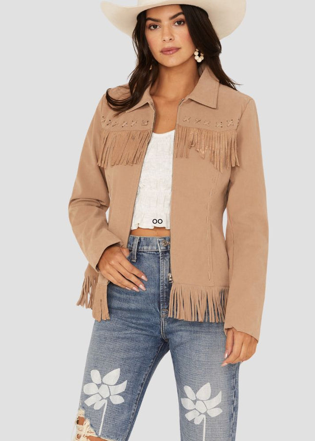 Women Fringe Faux Leather Jacket
