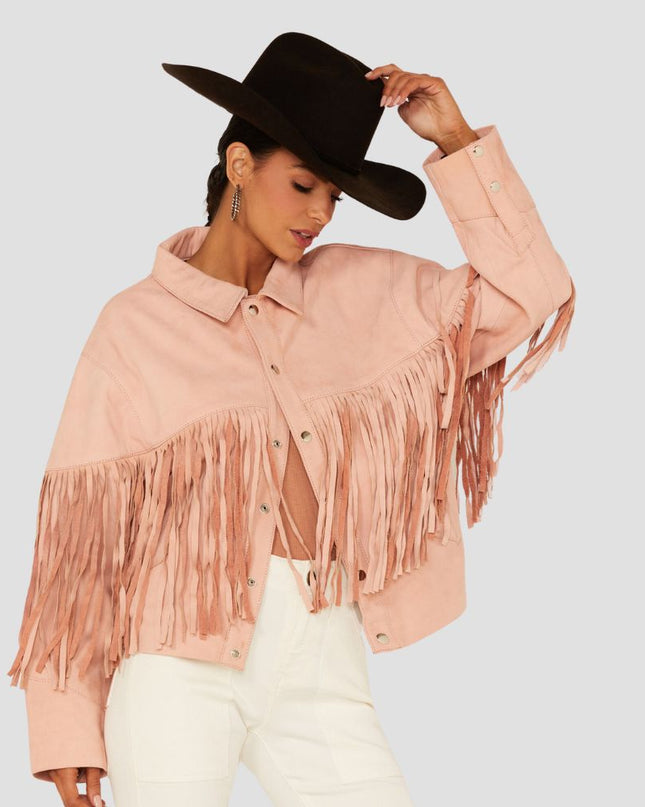 Women Moon Fringe Leather Jacket