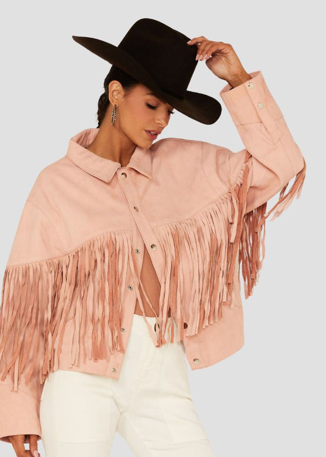 Women Moon Fringe Leather Jacket