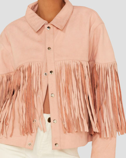 Women Moon Fringe Leather Jacket