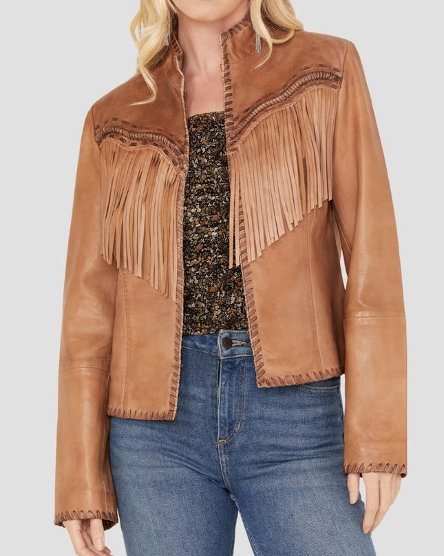 Women Daisy Leather Fringe Jacket