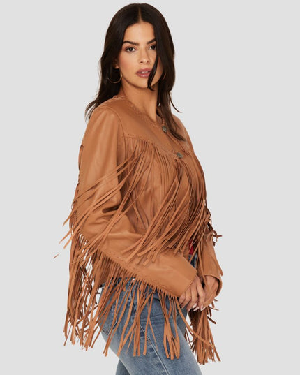 Women Pettytown Fringe Leather Jacket