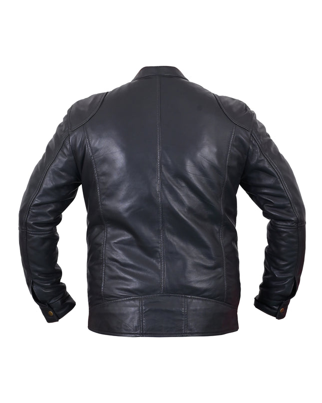Black leather jacket on a white background