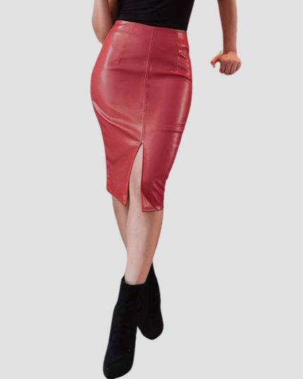 Faux Leather Split Pencil Skirts