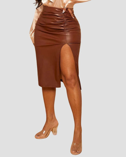 SHEIN SXY Split Thigh PU Leather Skirt