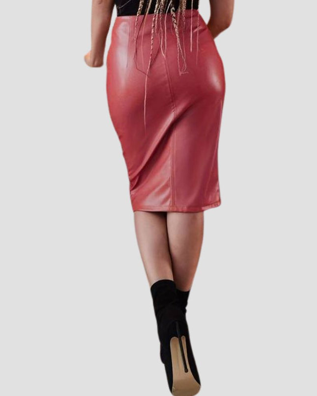 Faux Leather Split Pencil Skirts